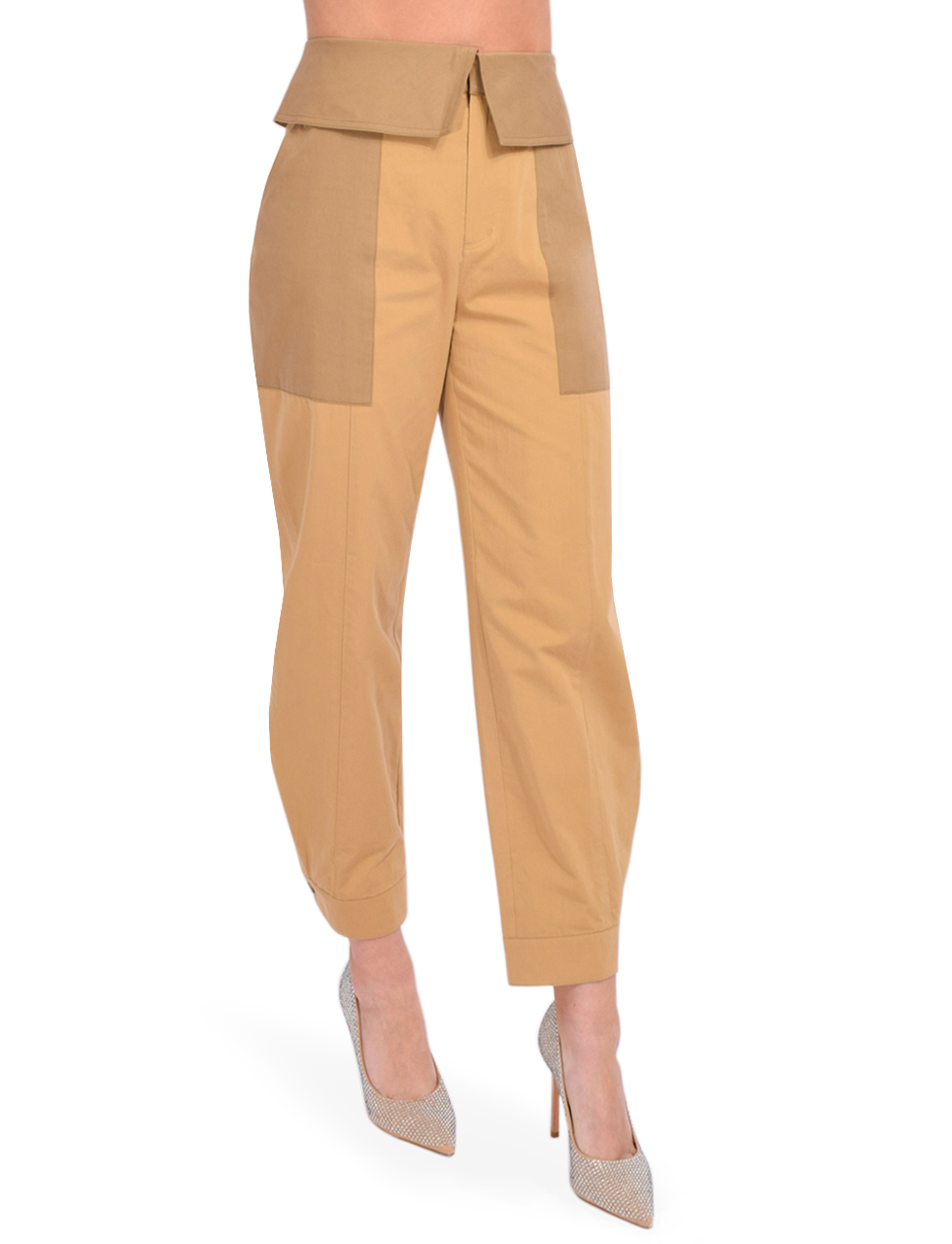 FRAME Foldover Trouser in Light Tan Multi Side View 