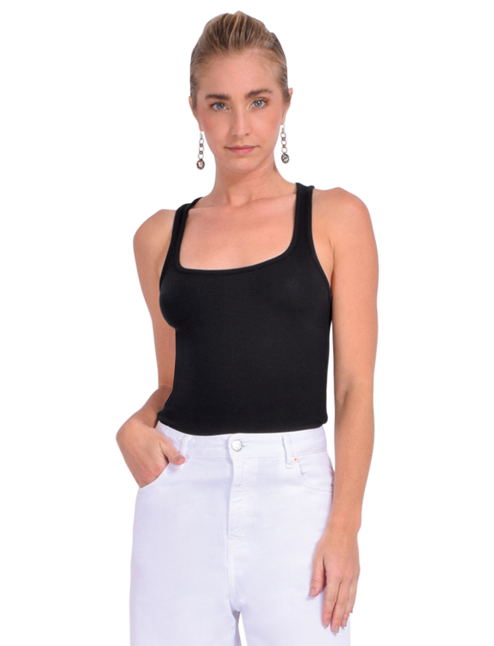 FRAME Rib Scoop Neck Tank in Black