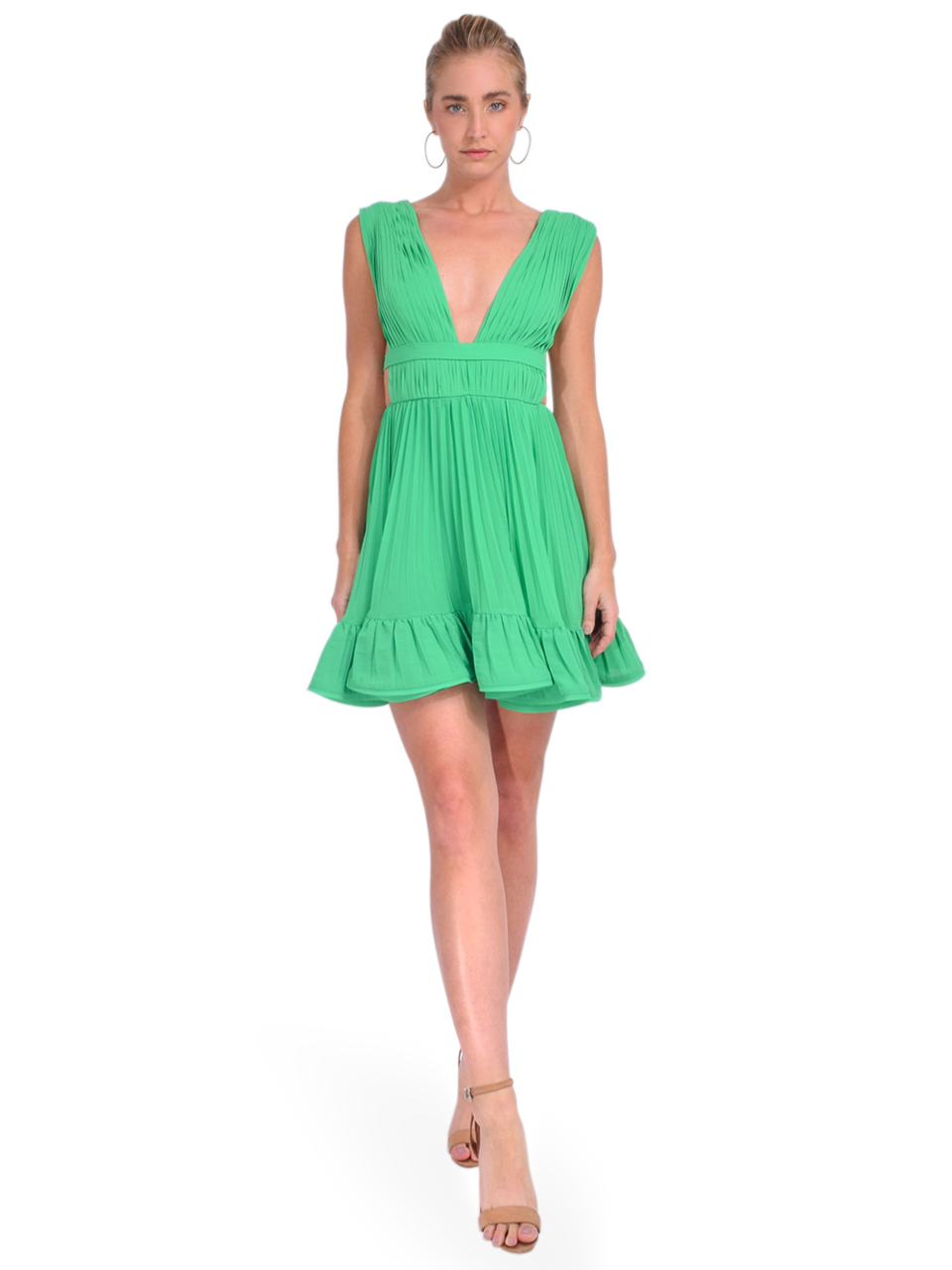 AMUR Dela Mini Dress in Snow Pea Green Front View 1