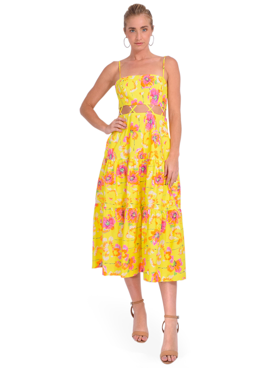 AMUR Aire Cutout Midi Dress in Sunshine Firework Front View 2