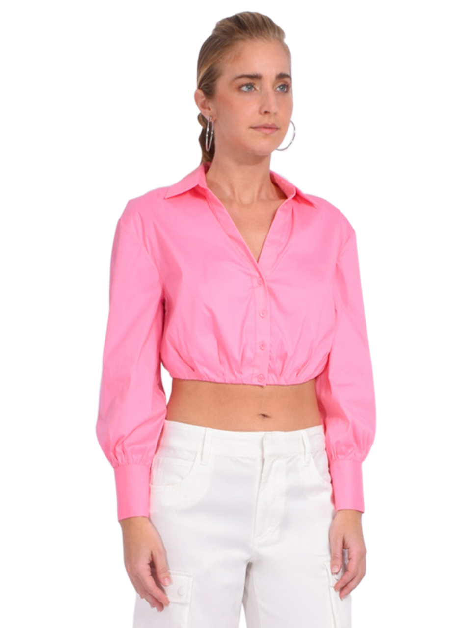 ALICE + OLIVIA Trudy Cropped Pleated Blouson Top in Cherry Blossom Side View 