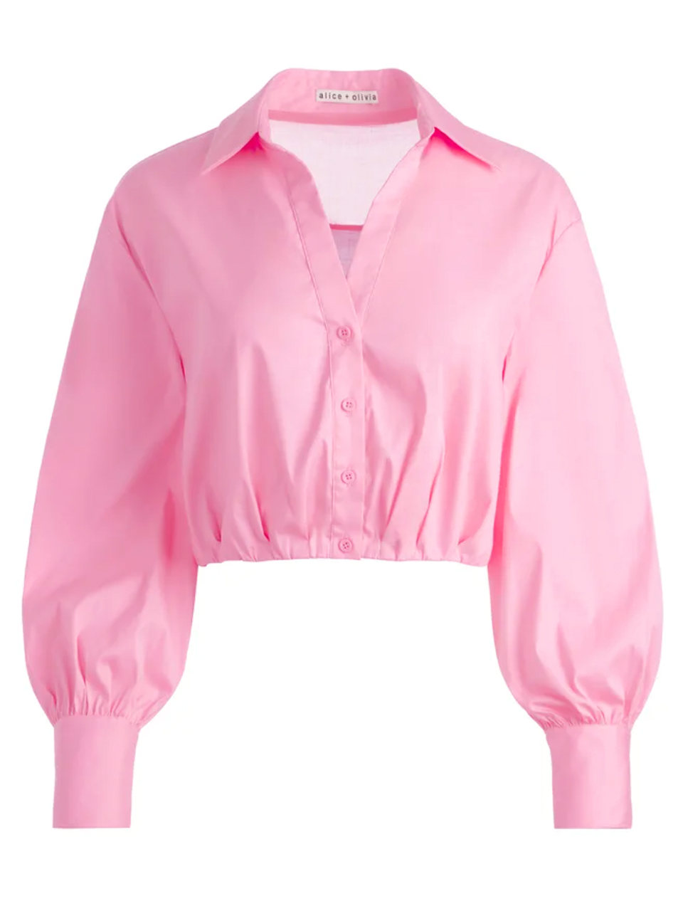ALICE + OLIVIA Trudy Cropped Pleated Blouson Top in Cherry Blossom Product Shot 