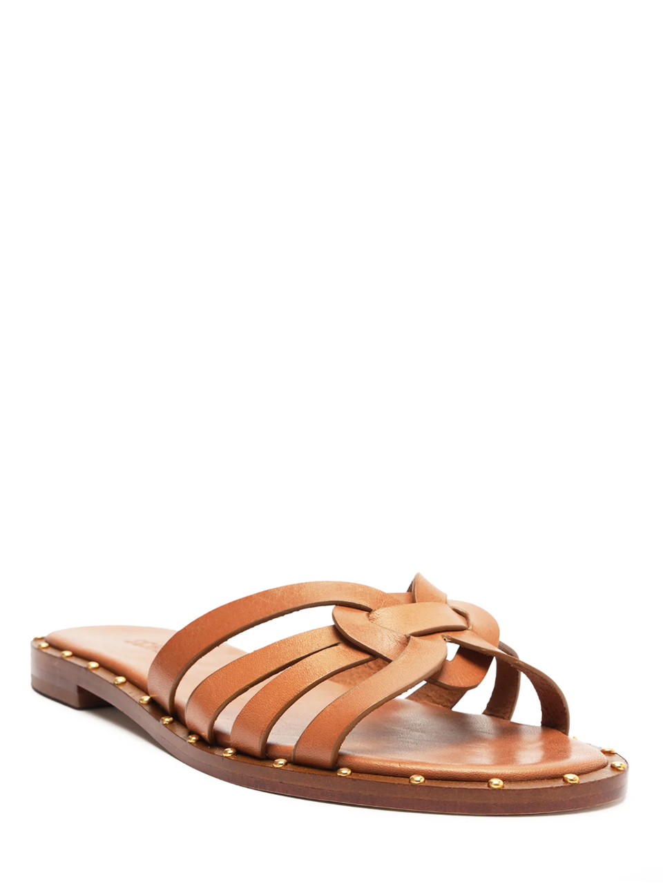 SCHUTZ Phoenix Flat Leather Sandal in Miele Front Side View 