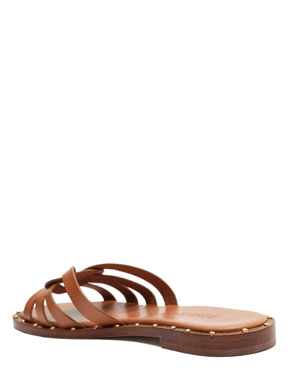 SCHUTZ Phoenix Flat Leather Sandal in Miele Back Side View 