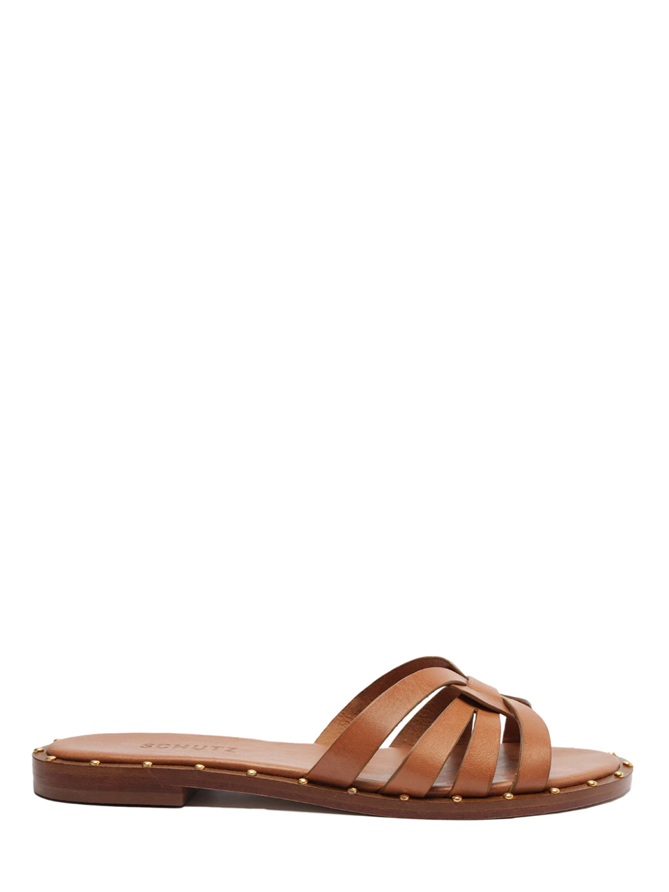 SCHUTZ Phoenix Flat Leather Sandal in Miele