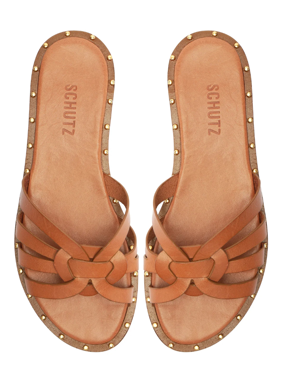 SCHUTZ Phoenix Flat Leather Sandal in Miele
