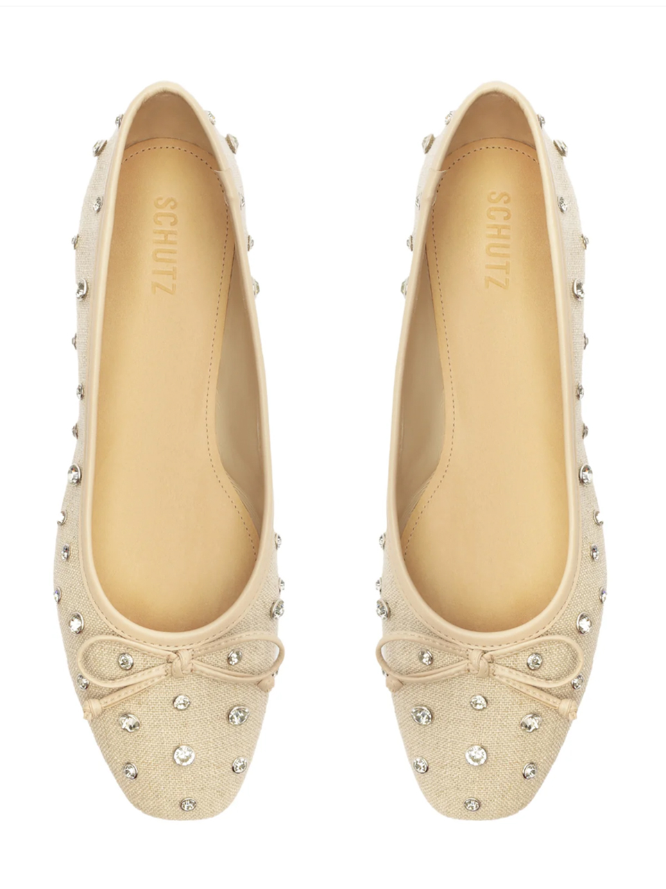 SCHUTZ Arissa Shine Linen Flat in Oyster Top View
