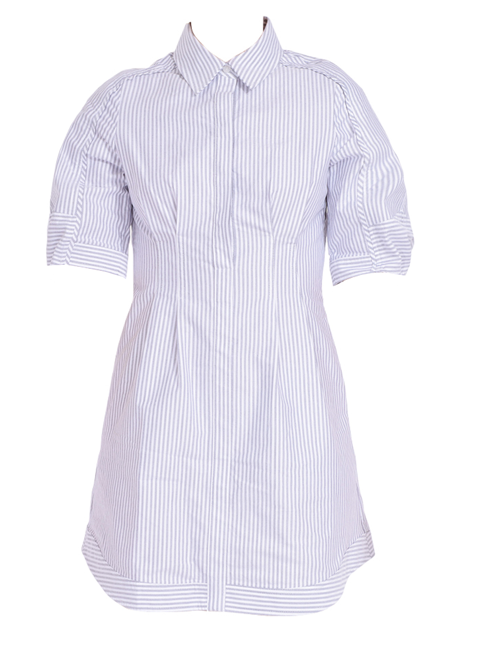 SIMKHAI Percy Puff Sleeve Mini Shirt Dress in Midnight Stripe Product Shot 