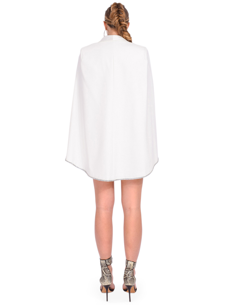 Alice + Olivia Esther Embellished Cape Blazer Dress in White Back View 