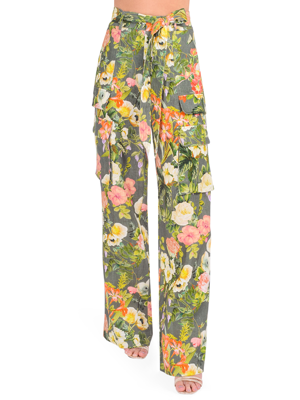 Cara Cara Ginny Cargo Pant in Olive Kingston Floral Front View 