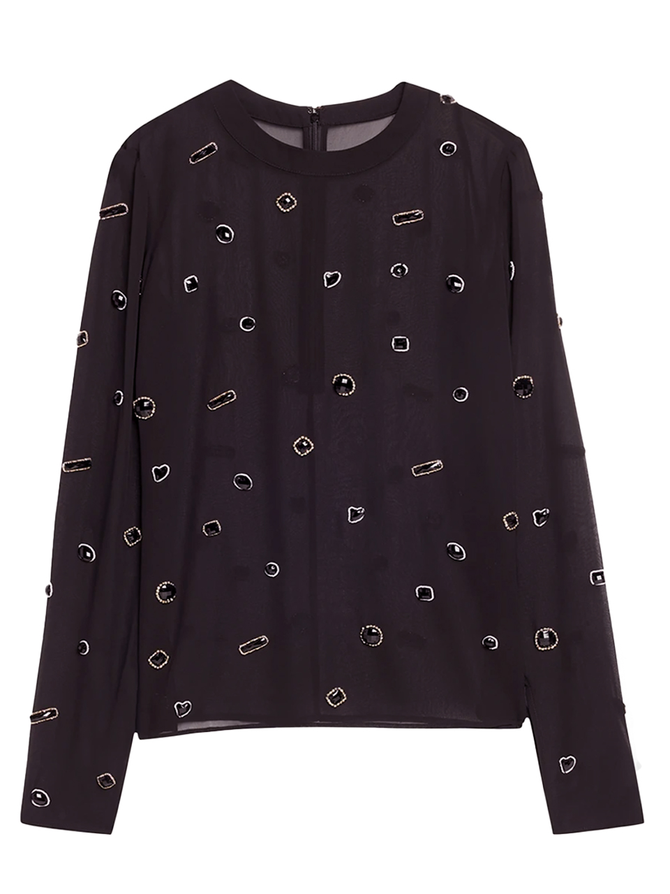 3.1 Phillip Lim Halo Embroidered Chiffon Long Sleeve Top in Black Product Shot 