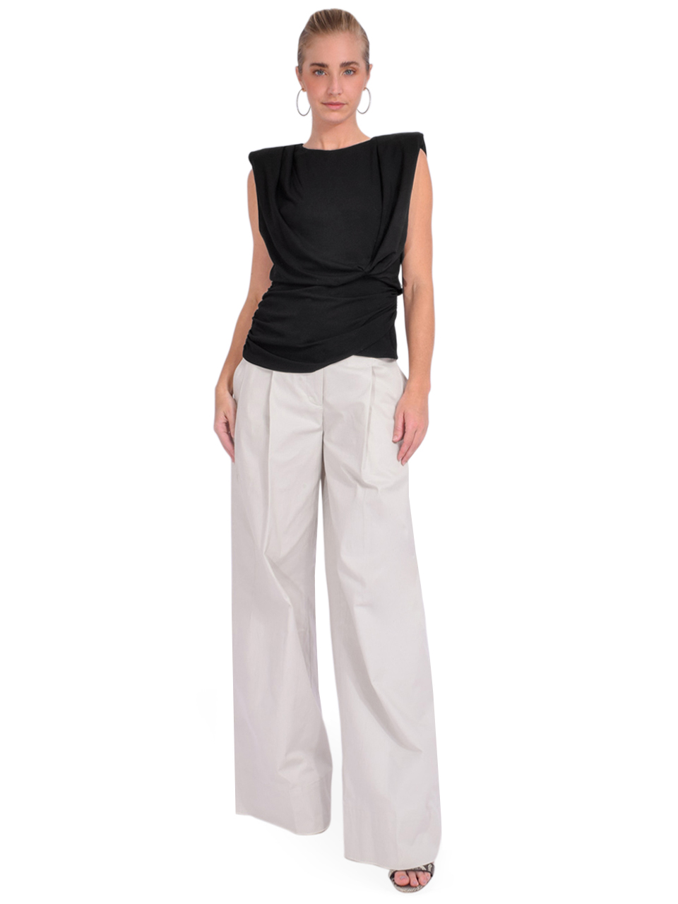 3.1 Phillip Lim Double Pleated Wide Leg Trouser in Cement Full Outfit 

