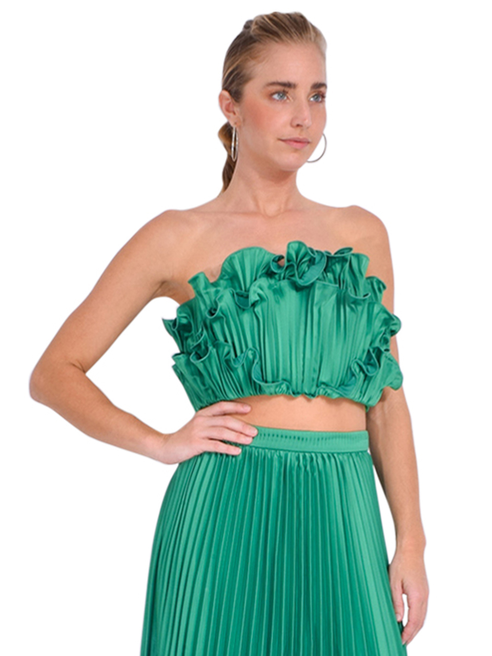 AMUR Averi Scallop Top in Green Side View 