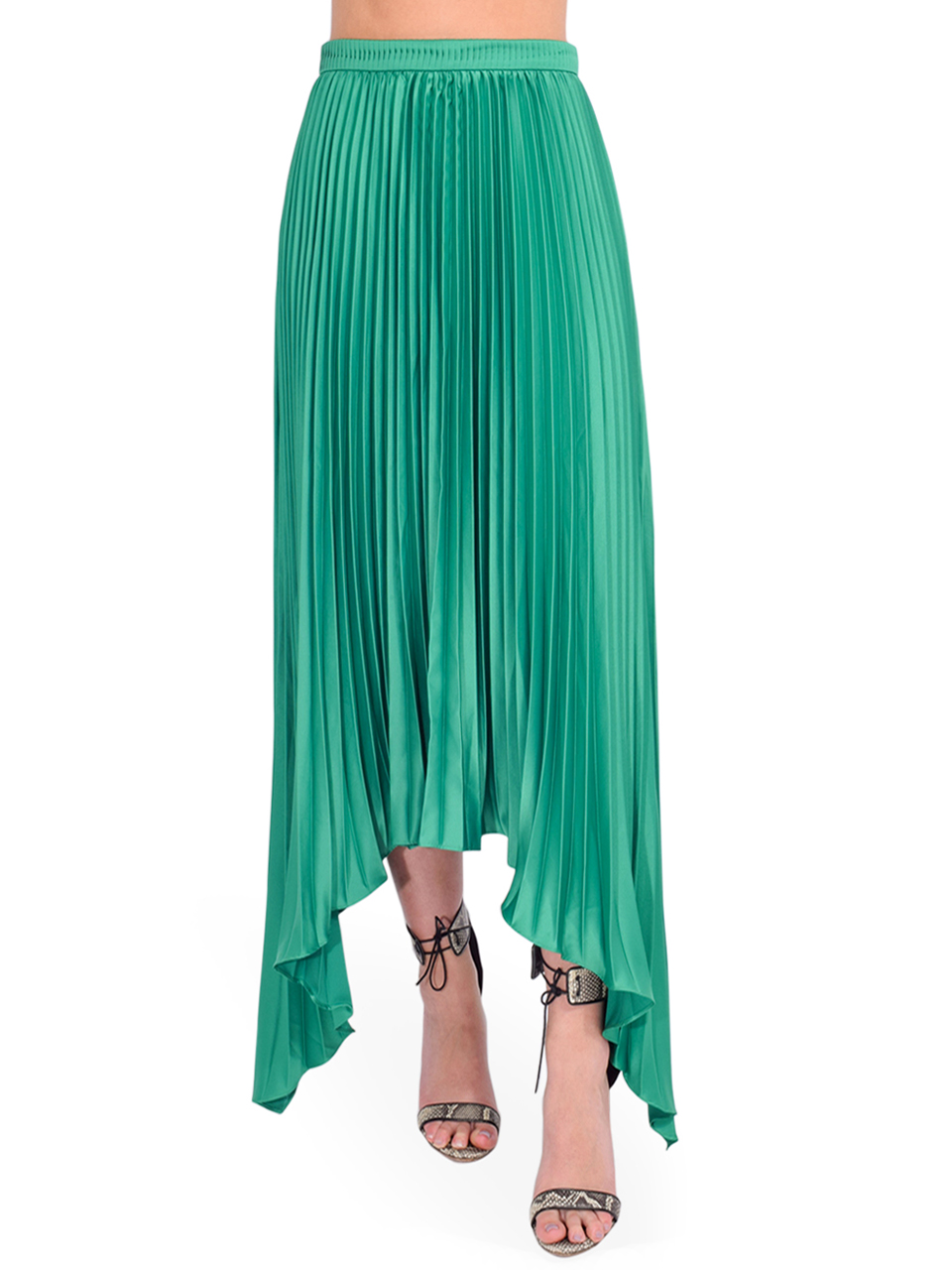 AMUR Olly Olana Pleated Midi Skirt in Green Front View 