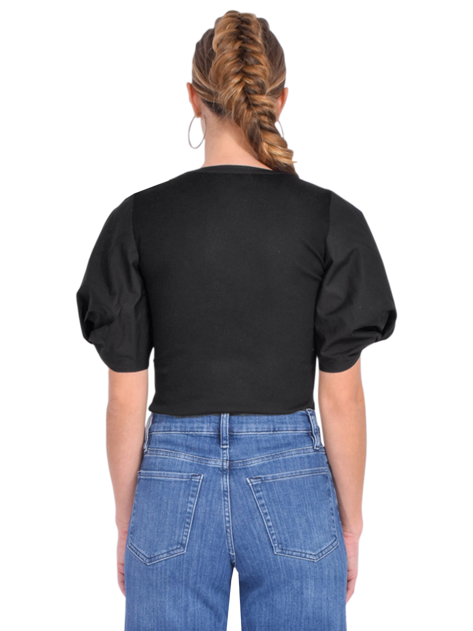 Derek Lam 10 Crosby Fallon Mixed Media Tee in Black Back View 