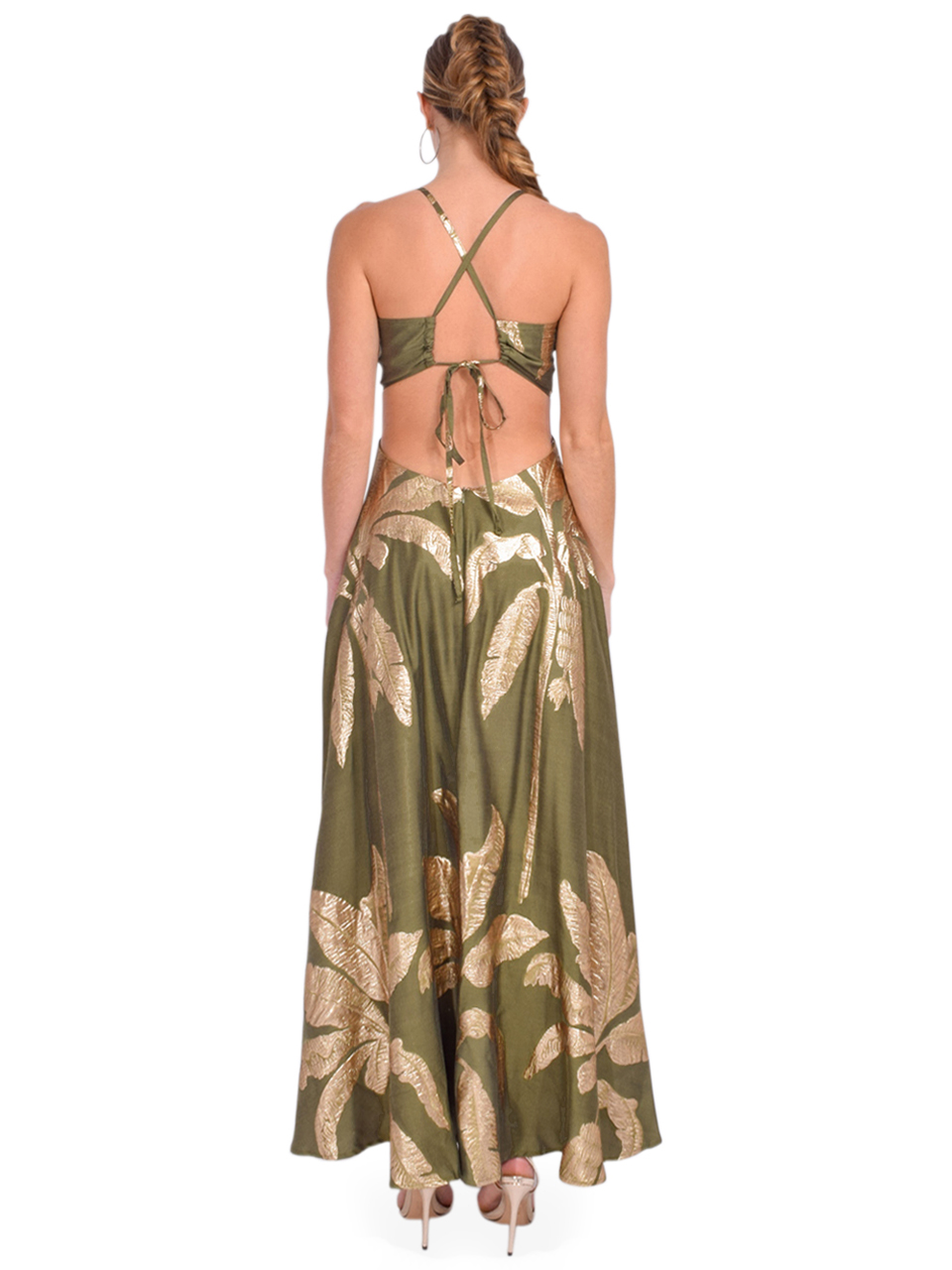 LACE Maxi Dress in Pesto Green Back View 