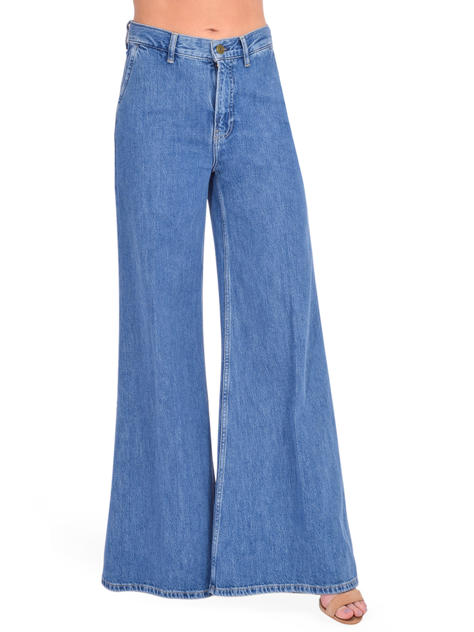 【DISCERNMENT】Deep Tuck Medium Blue Wide Denim Jeans DISCERNMENT】Deep Tuck Medium Blue Wide Denim Jeans