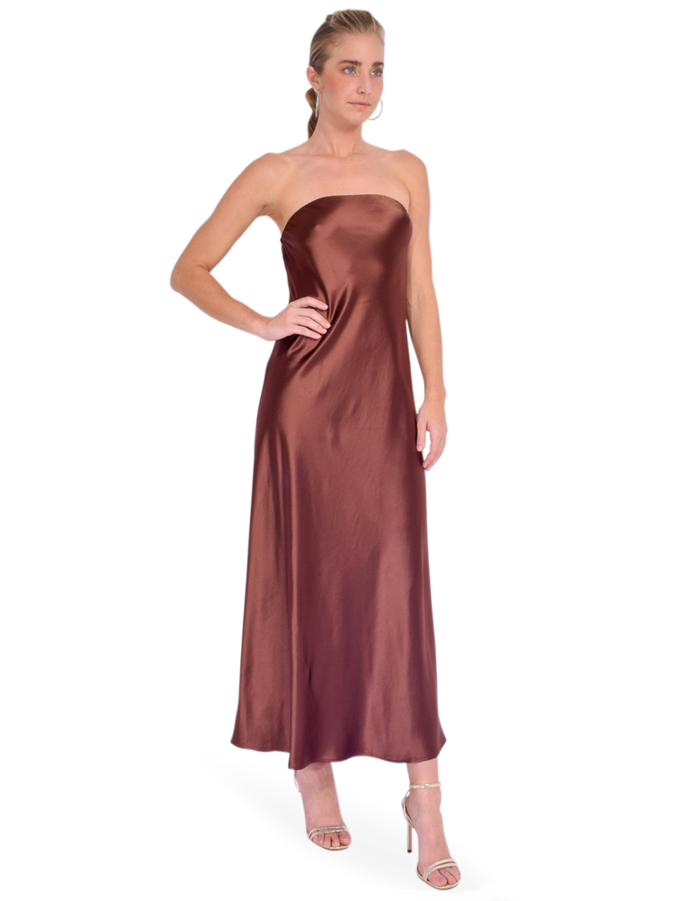 CAMI NYC Noelle Strapless Dress in Coconut Brown Side View 