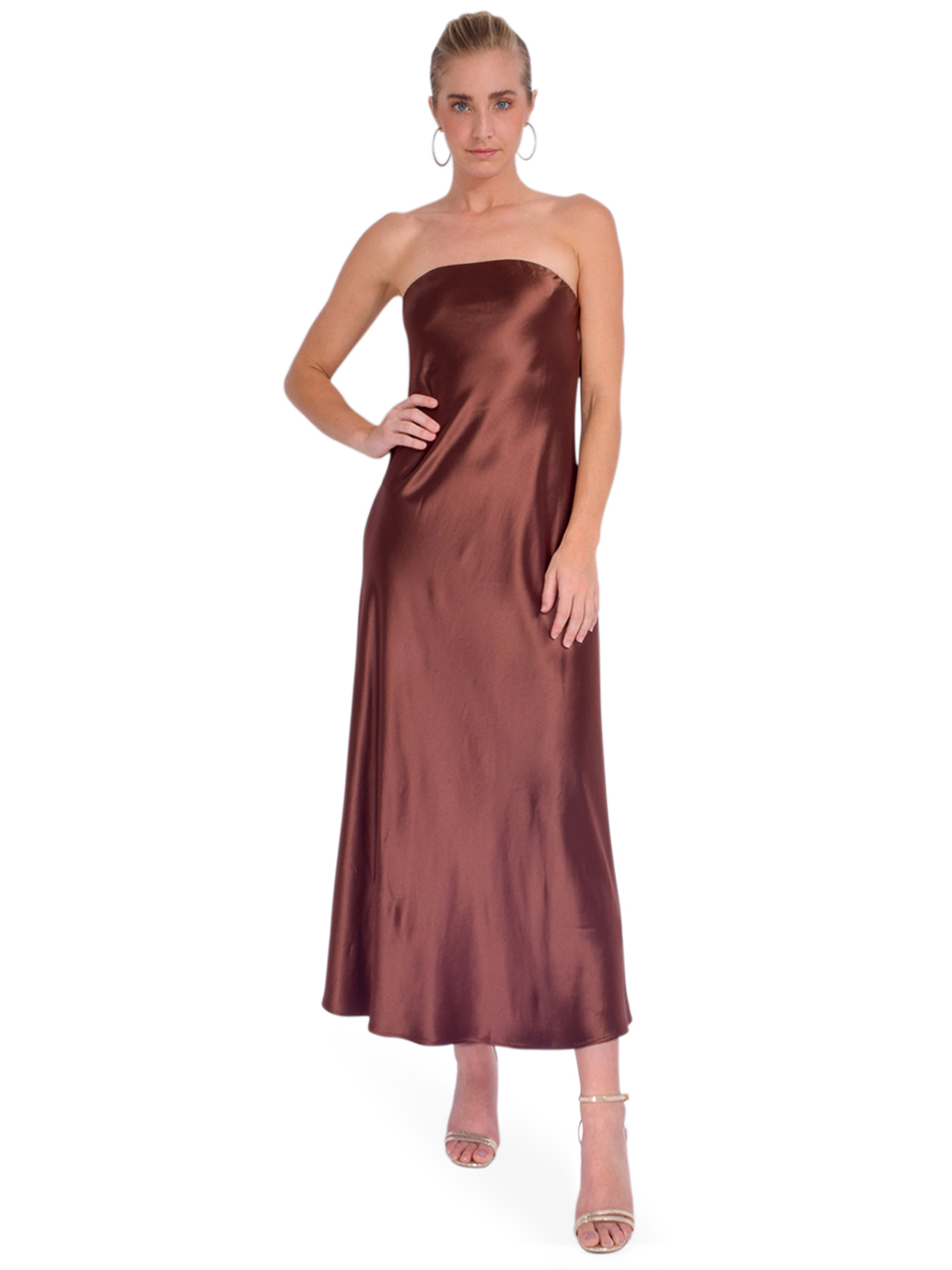 CAMI NYC Noelle Strapless Dress in Coconut Brown Front View 1