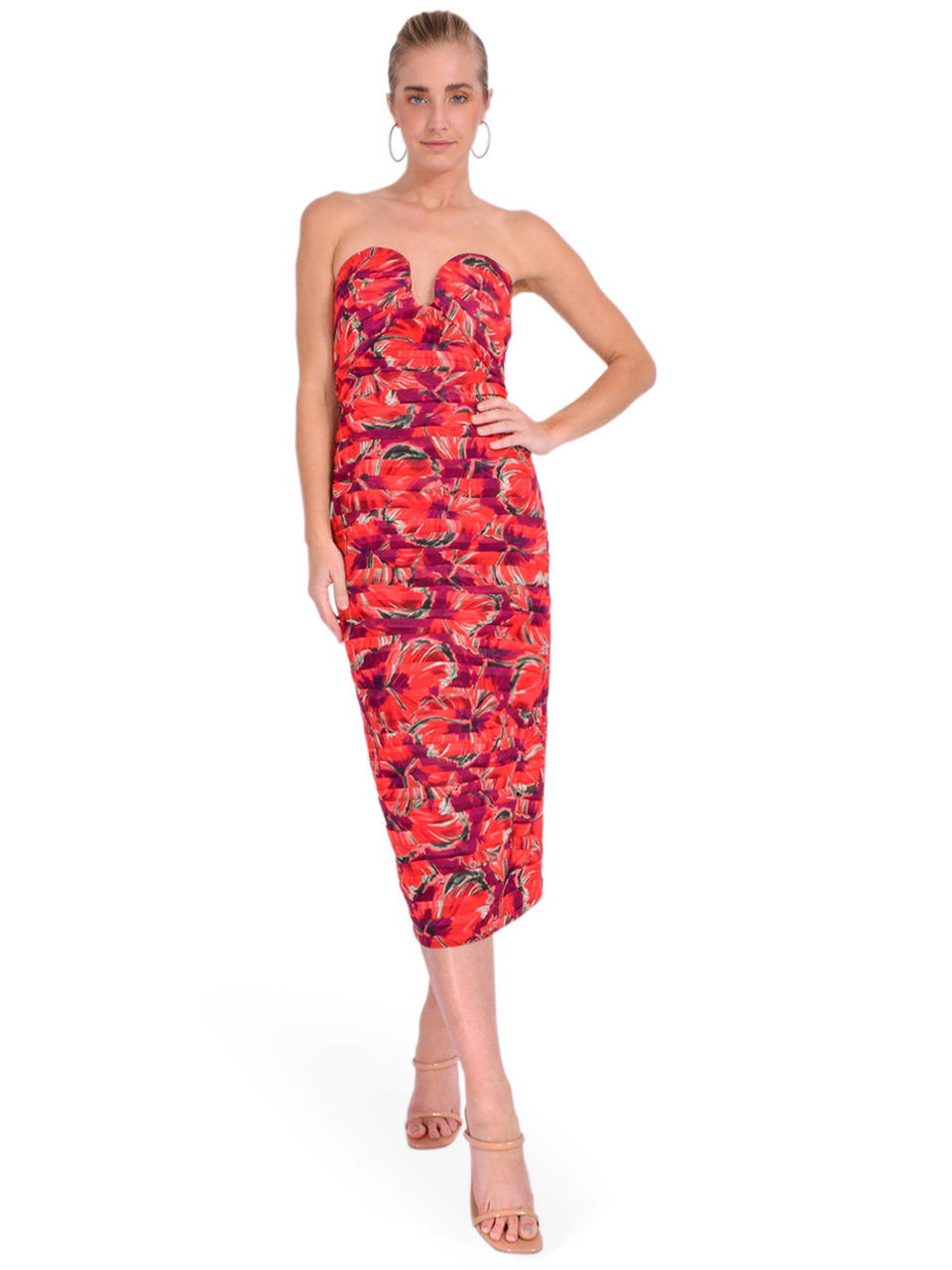 MILLY Windmill Floral Chiffon Dress in Red Multi Front View 2

