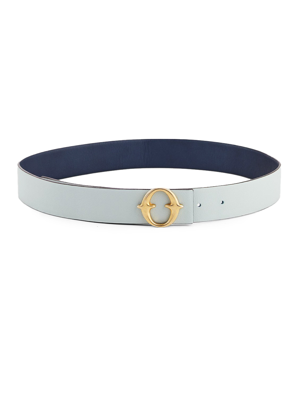 OTTOD'AME Leather Reversible Belt in Blue/Navy. Light Blue Side 