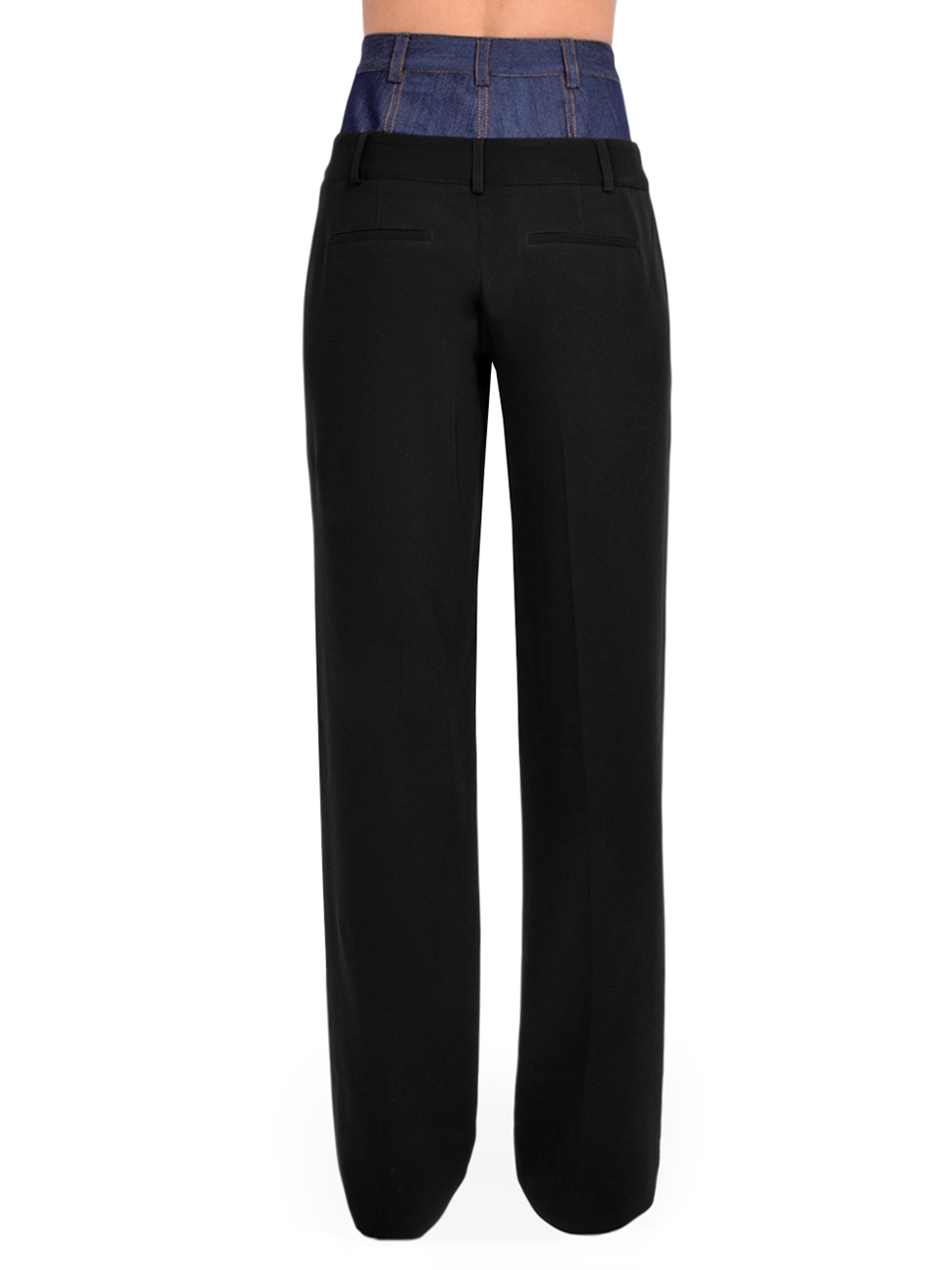 Cinq a Sept Dionne Mixed Media Straight Leg Pant in Black/ Indigo Back View 

