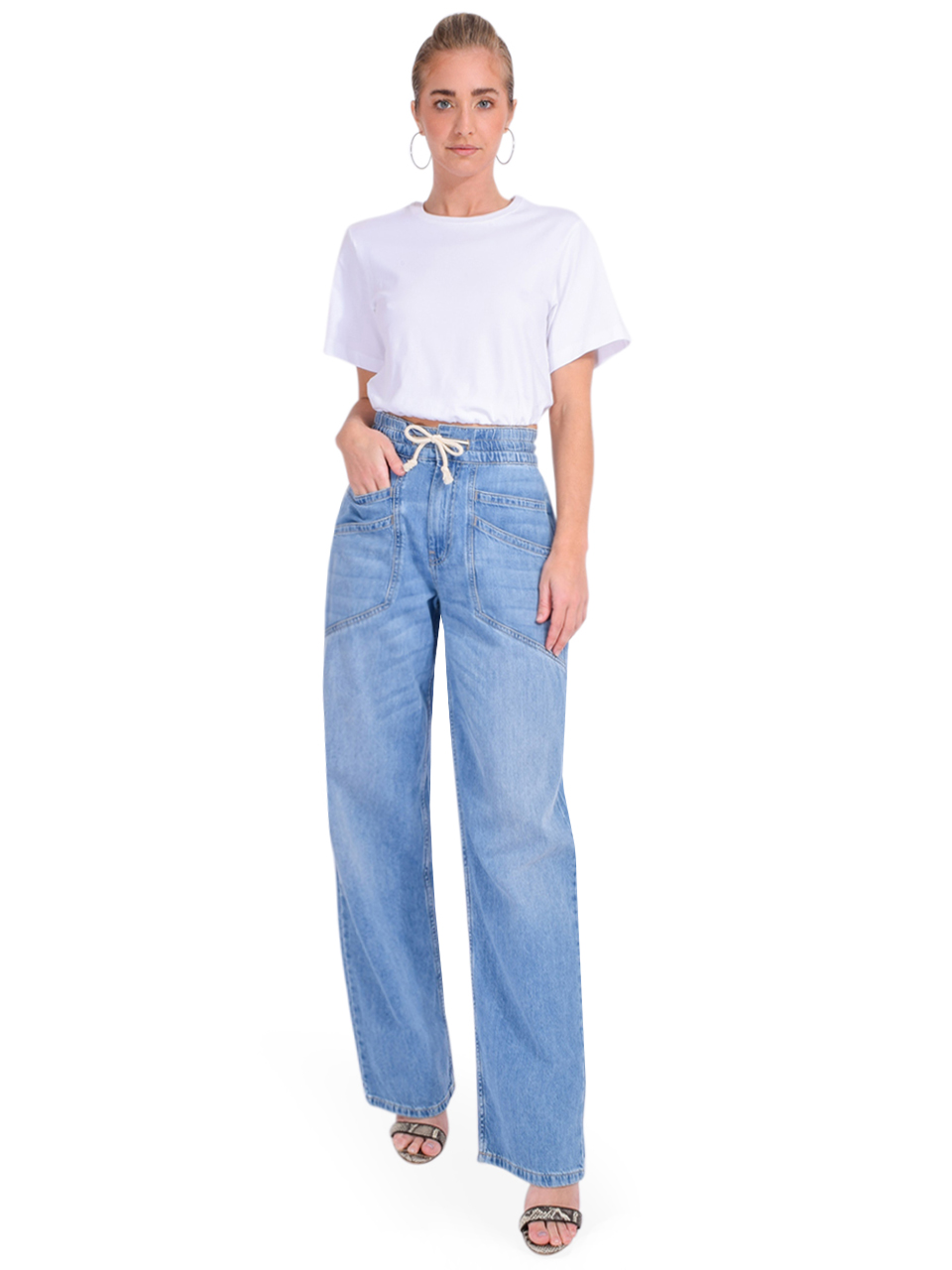 BA&SH Mima Elastic Waist Jeans in Blue Full Outfit 
