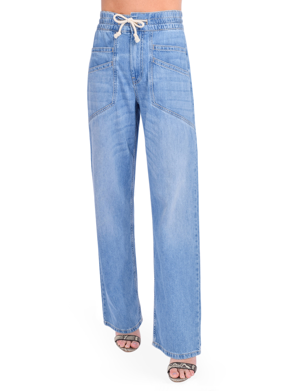 BA&SH Mima Elastic Waist Jeans in Blue Front View 