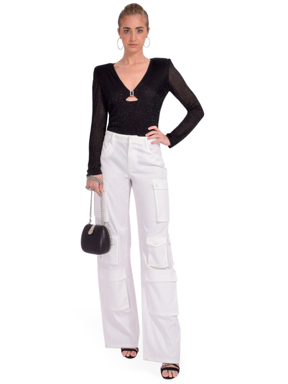 SELF-PORTRAIT Beaded Mesh Top in Black Full Outfit 