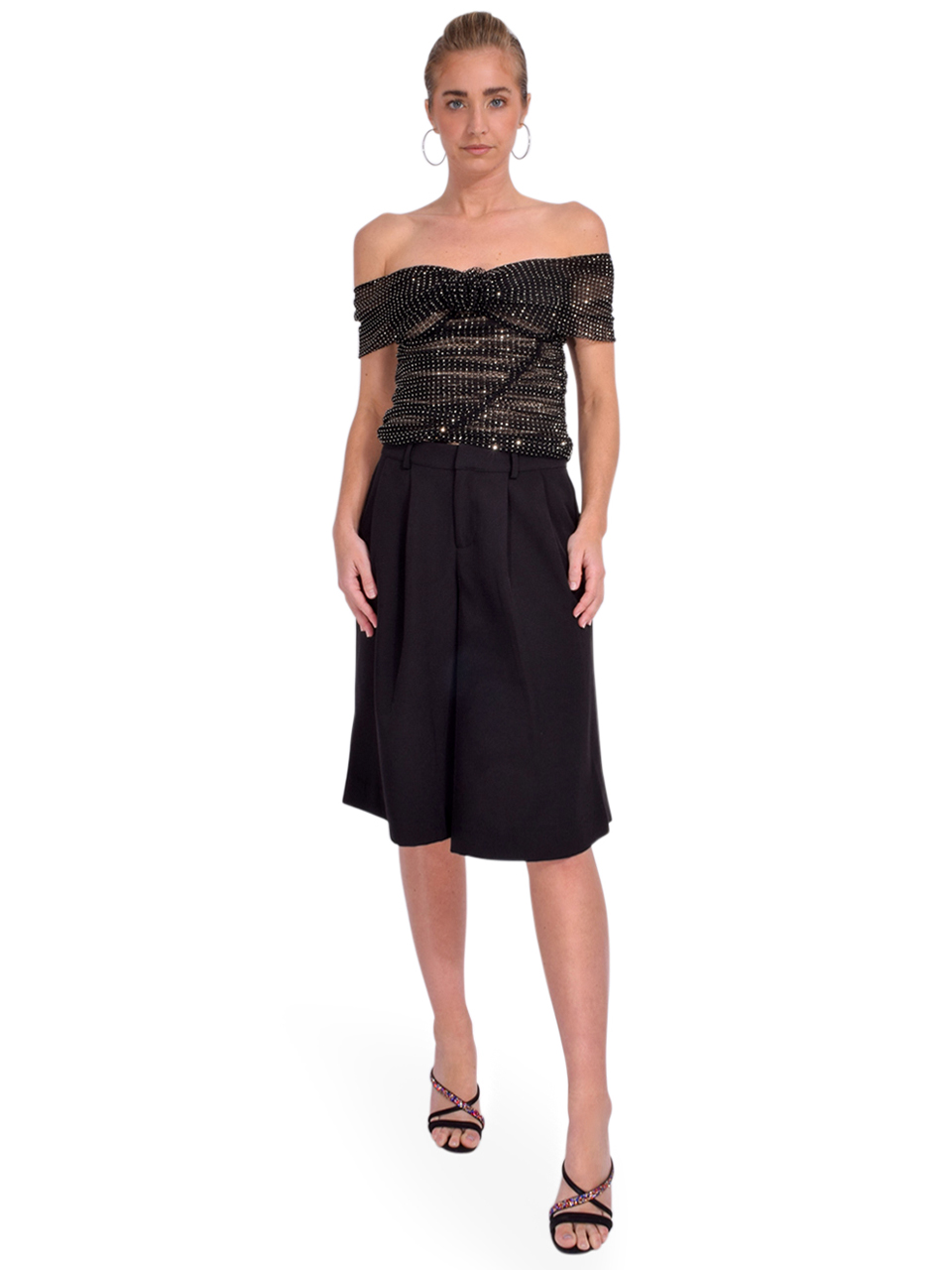 SELF-PORTRAIT Rhinestone Fishnet Top in Black Full Outfit 

