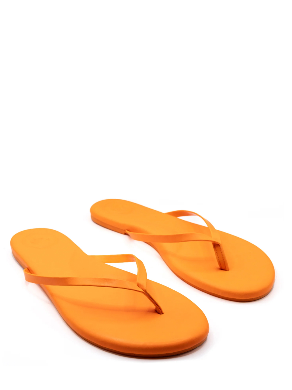 SOLEIL SEA Indie Classic Thin Strap Sandal in Sun Kiss Orange Front Side View 
