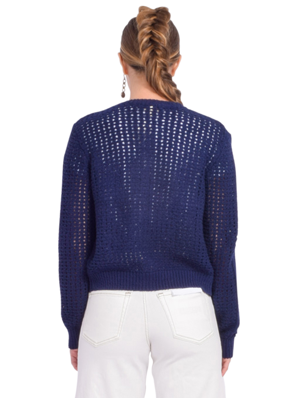 FRAME Tape Yarn Cropped Cardigan in Navy Back View 