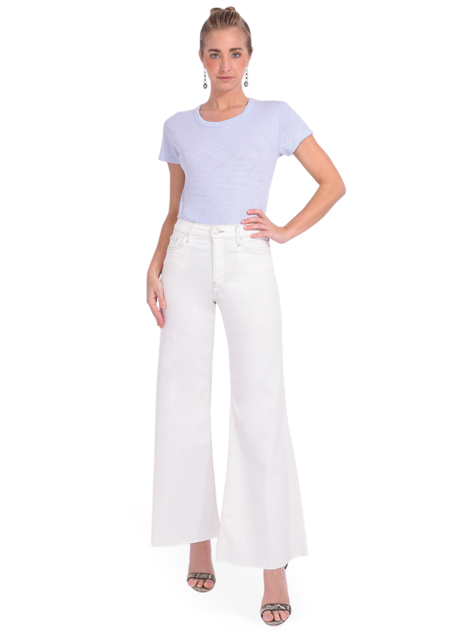 CHRLDR Ava Scoop Mock Layer T-Shirt in Limestone Blue Full Outfit 