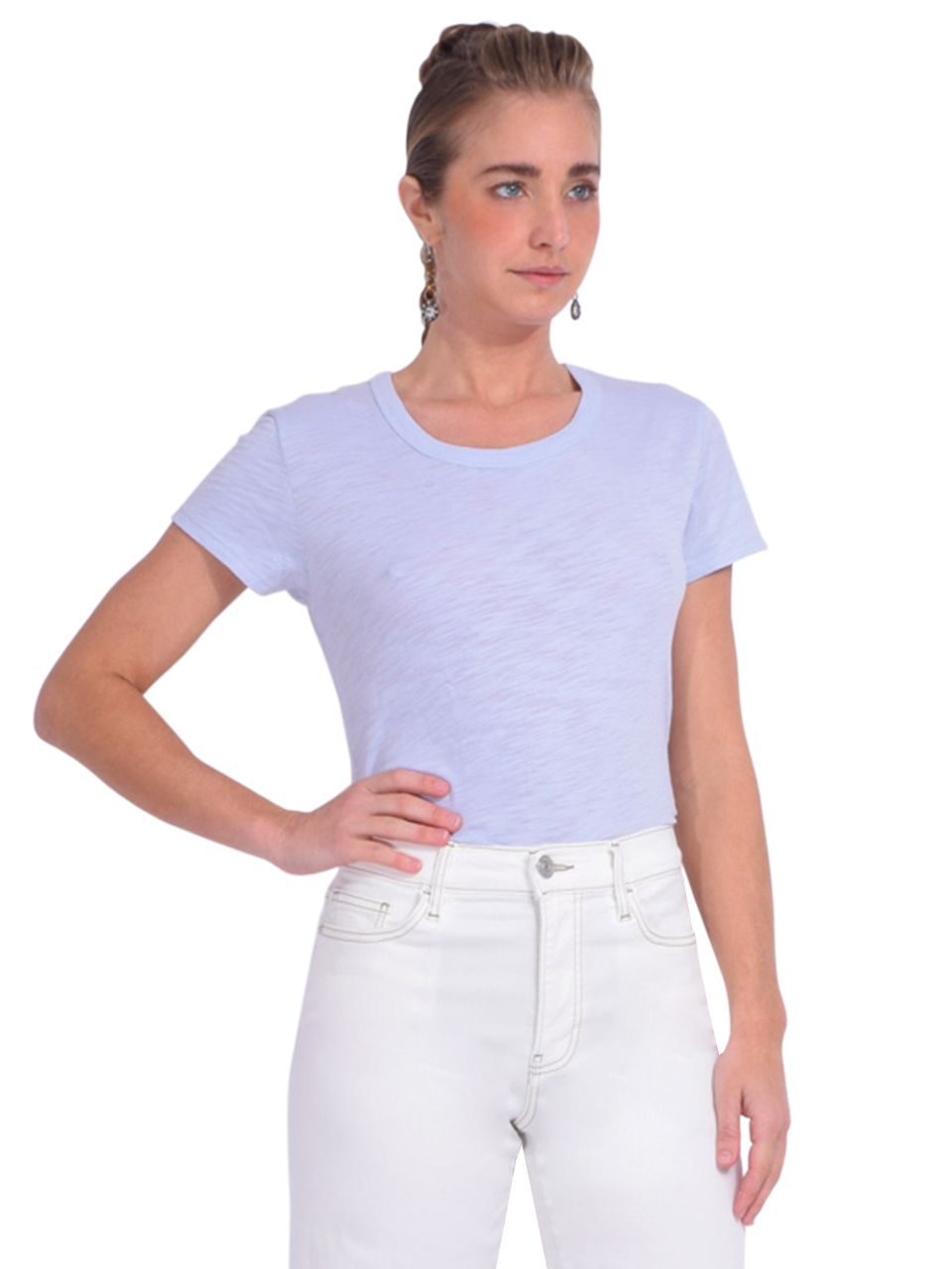 CHRLDR Ava Scoop Mock Layer T-Shirt in Limestone Blue Side View 