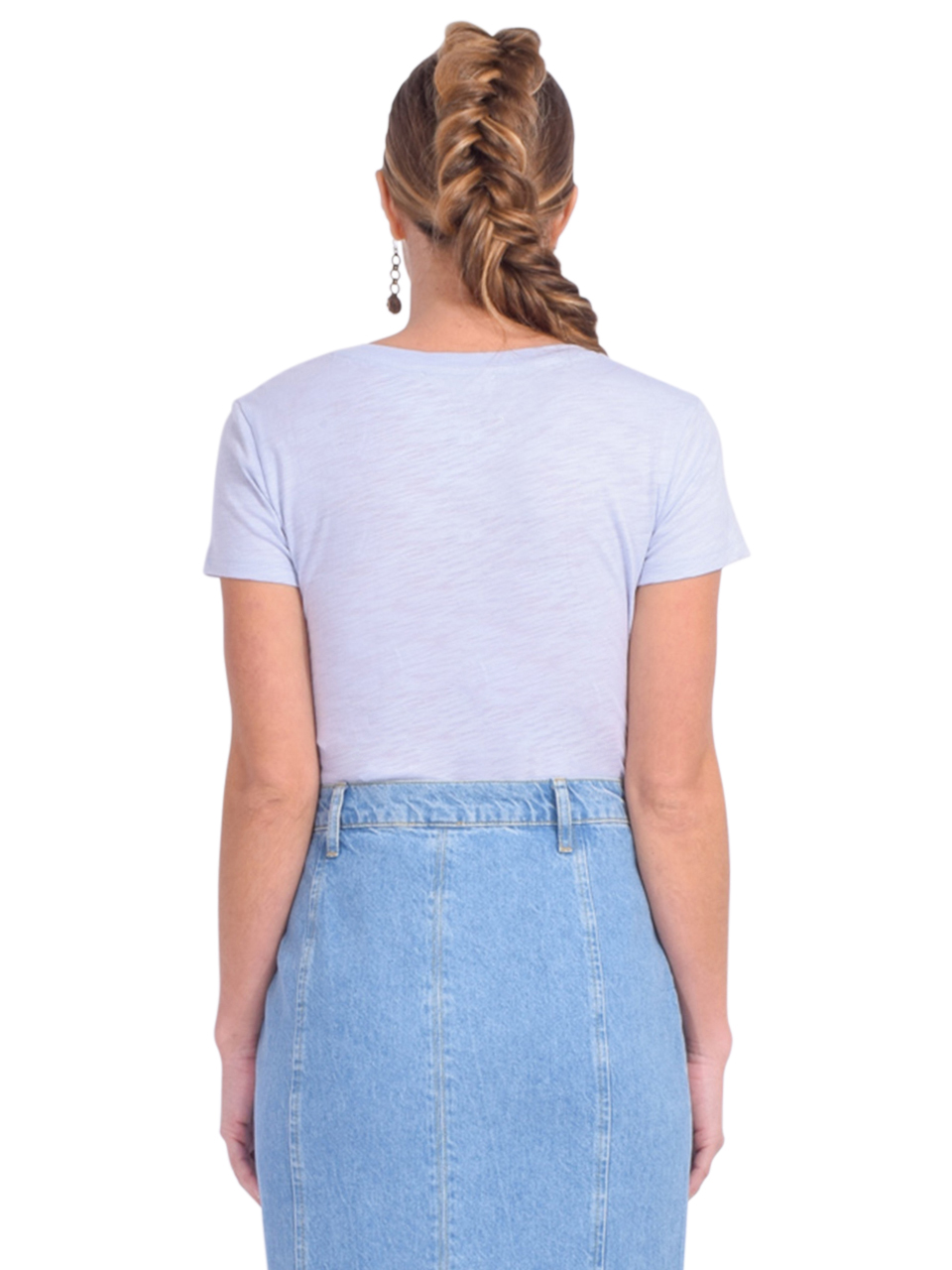 CHRLDR Ava V-Neck Mock Layer T-Shirt in Limestone Blue Back View 