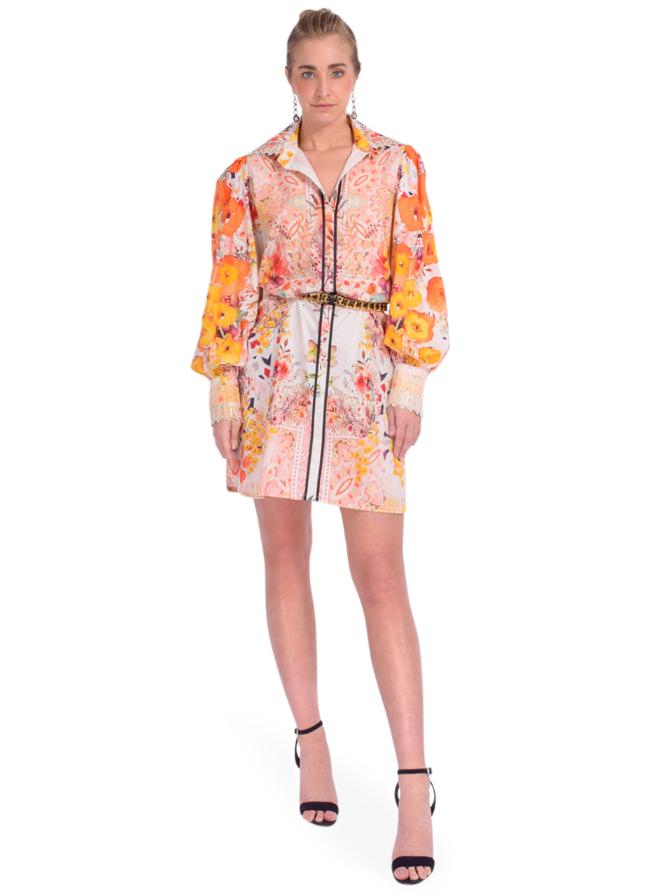 Falguni Shane Peacock Shirt Dress in Zinnia Summer Fete Front View 2