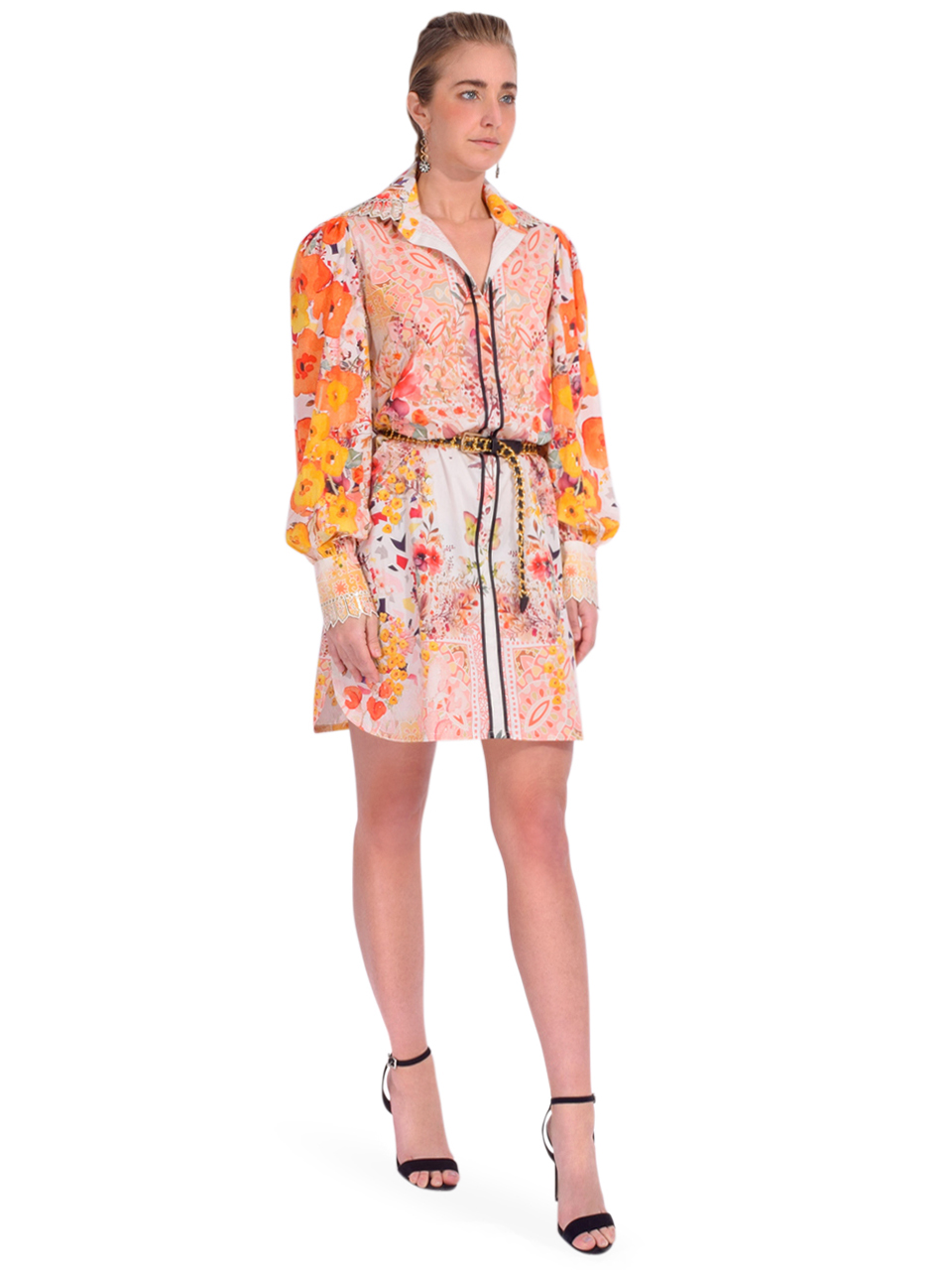 Falguni Shane Peacock Shirt Dress in Zinnia Summer Fete Side View 