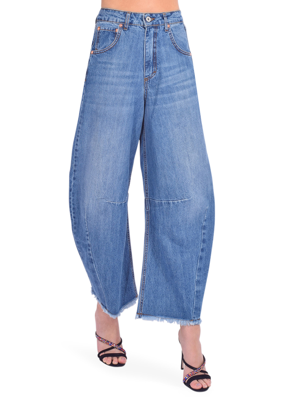 Ottod'Ame Horseshoes Barrel Jean in Blue Side View 