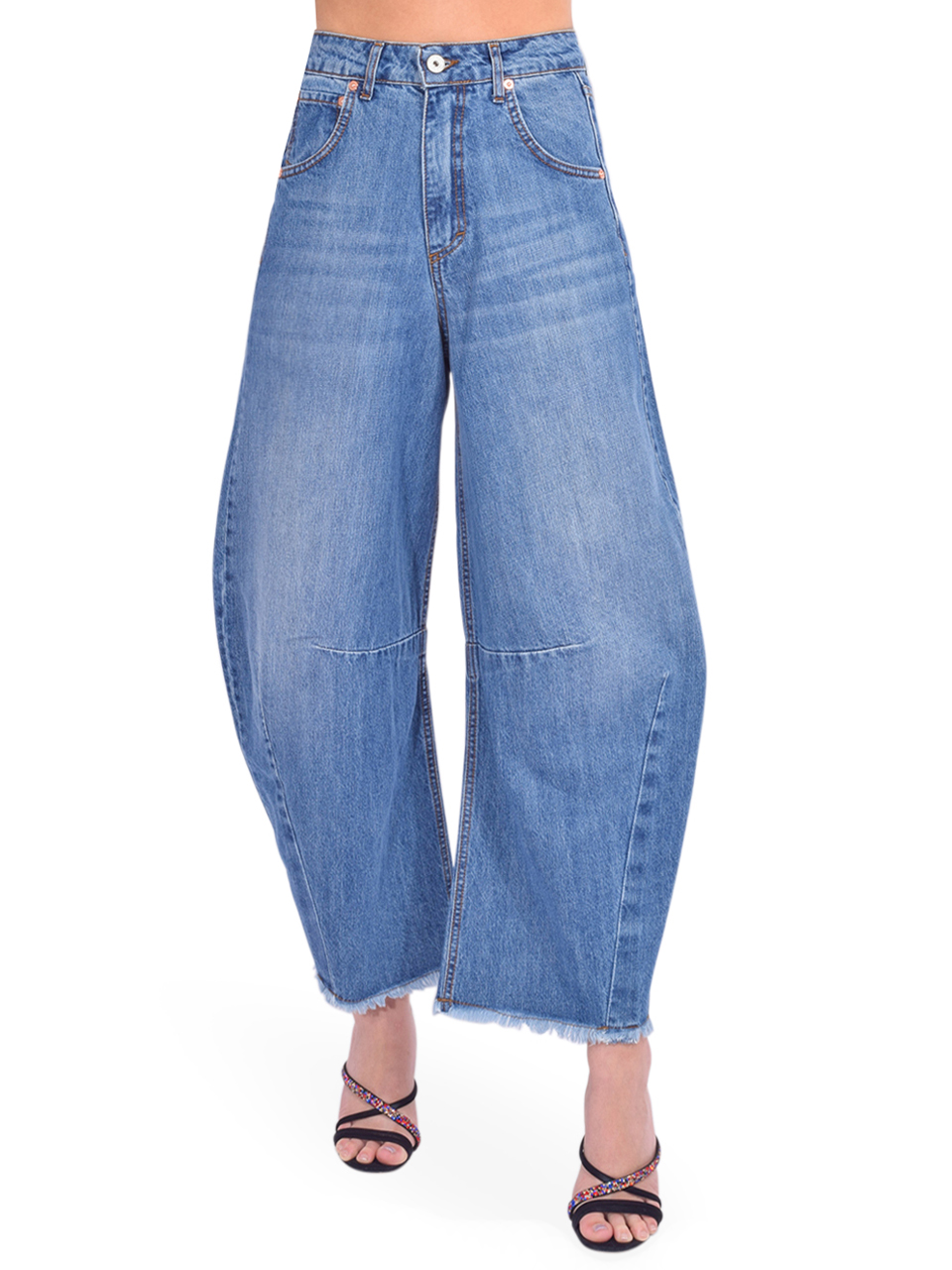 Ottod'Ame Horseshoes Barrel Jean in Blue Front View 