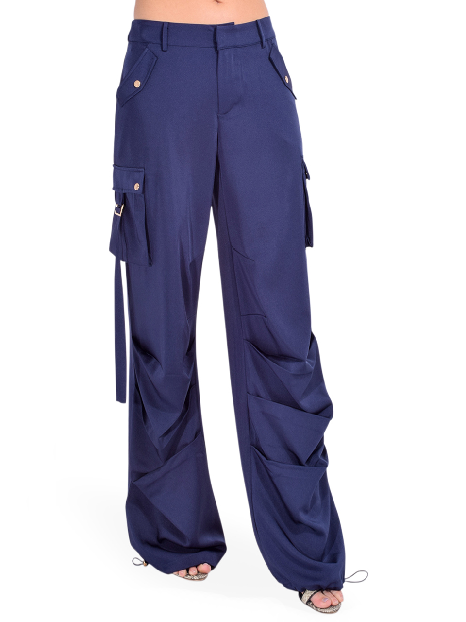 SER.O.YA Lai Satin Cargo Pant in Navy Side View 
