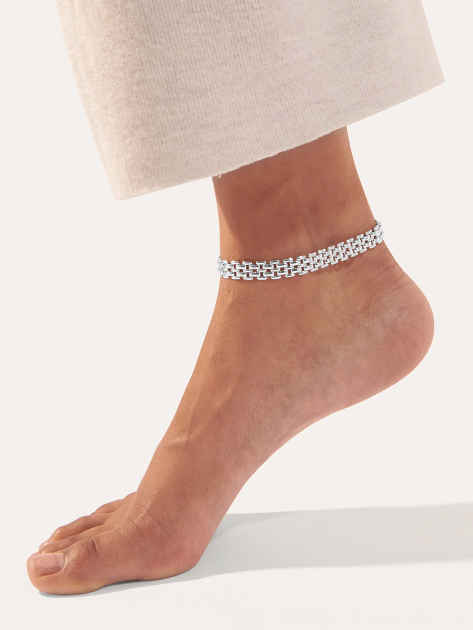 Jenny Bird Francis Anklet in High Polish Silver on Ankle 