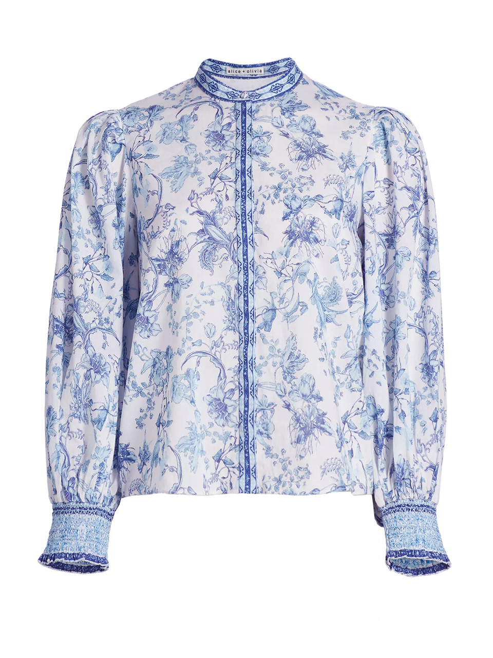 ALICE + OLIVIA April Blouson Sleeve Top in Je L'adore Spring Sky Product Shot 