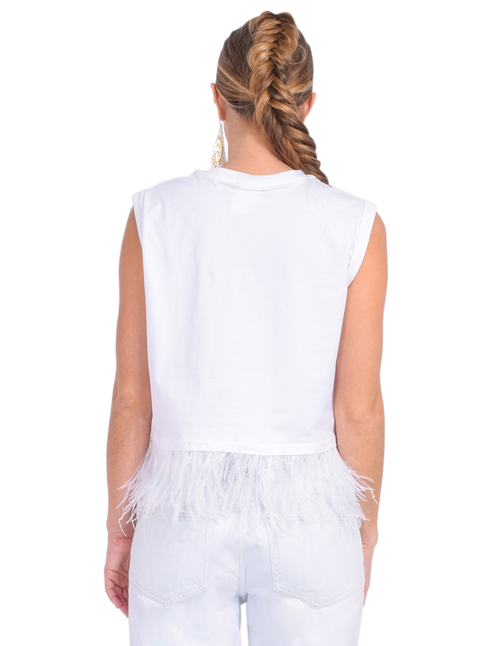 Cinq à Sept Cropped Feather Tee in White Back View 