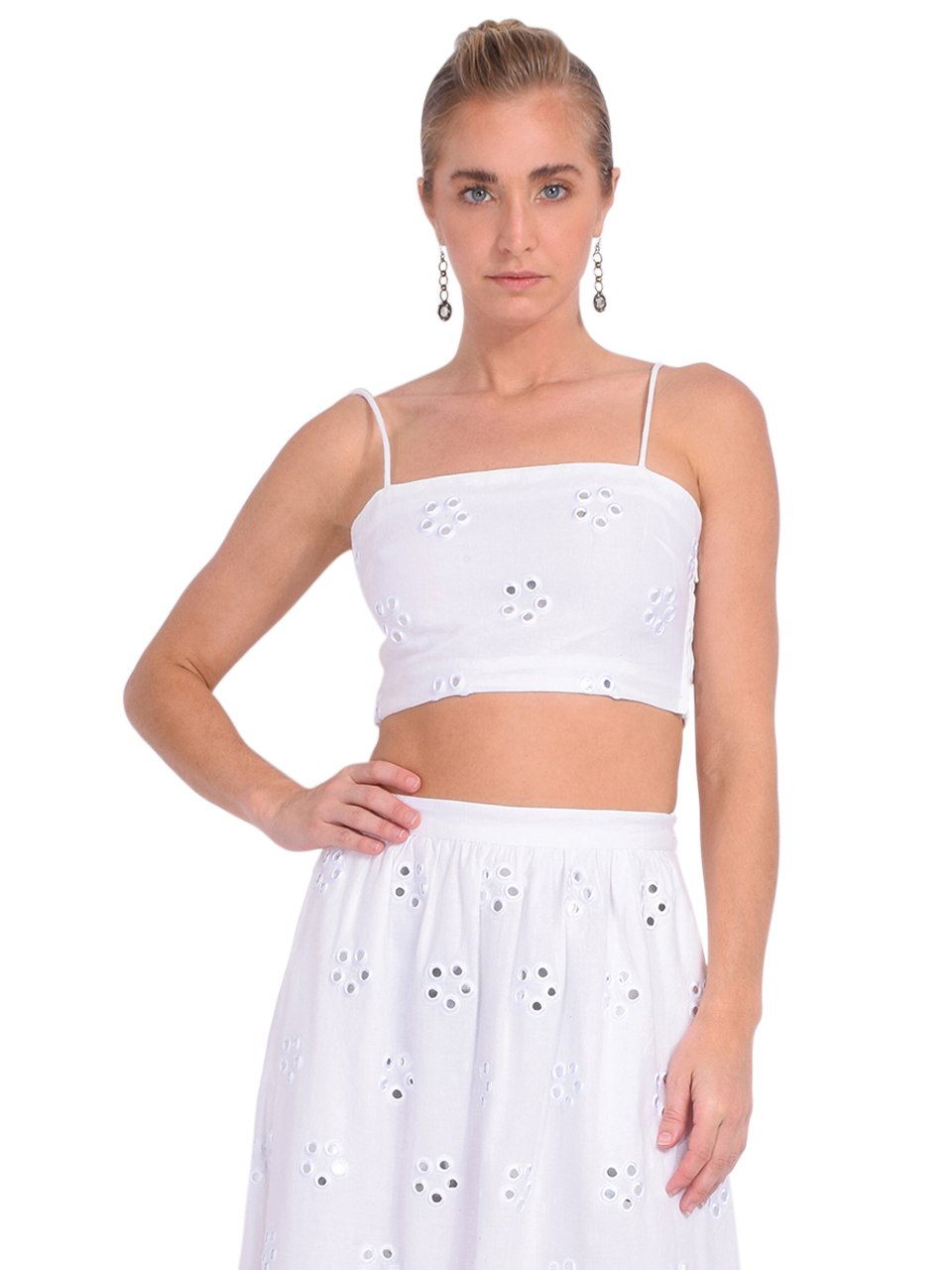 RHODE Dina Top in White Mirror Daisy Front View 