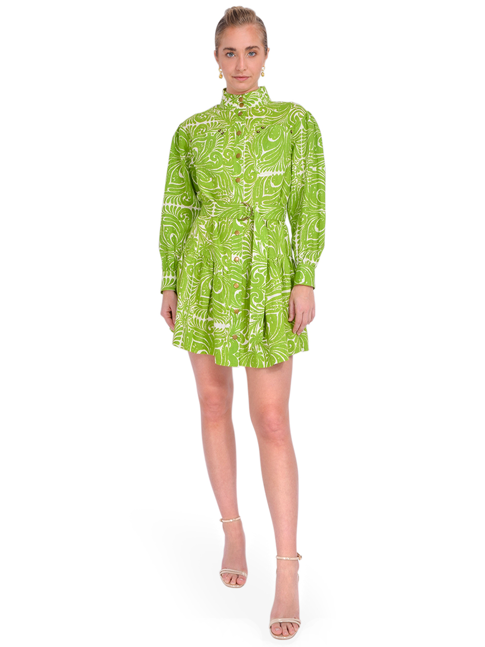 KARINA GRIMALDI Sarawati Mini Dress in Lime Azulejo Front View 1