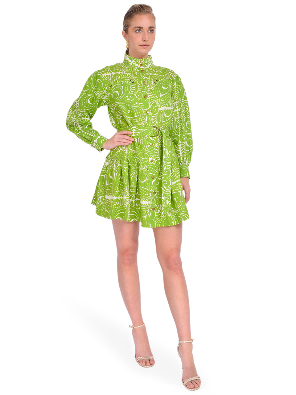 KARINA GRIMALDI Sarawati Mini Dress in Lime Azulejo Side View 