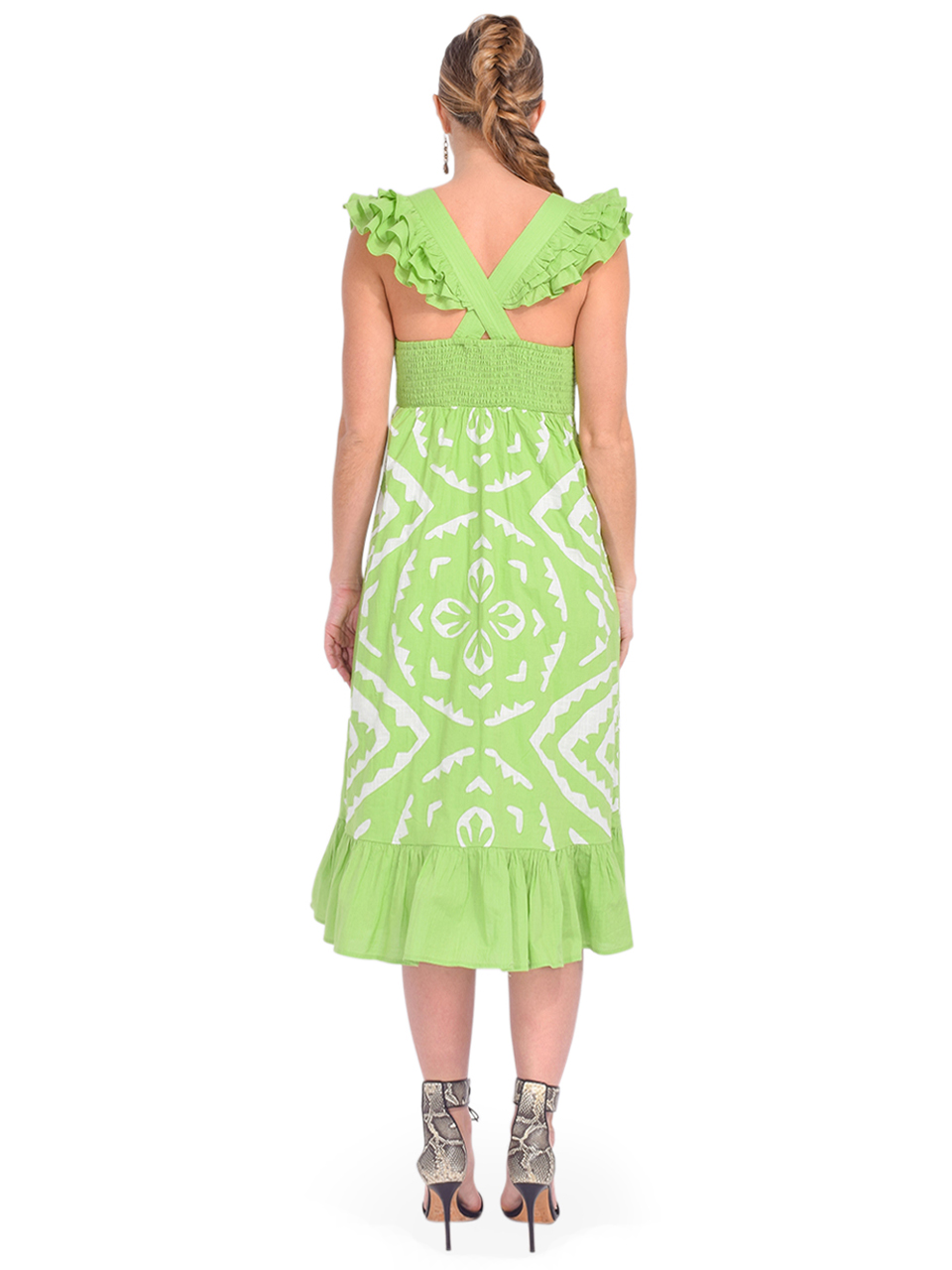 LOVE THE LABEL Arya Dress in Green/White Opaline Back View