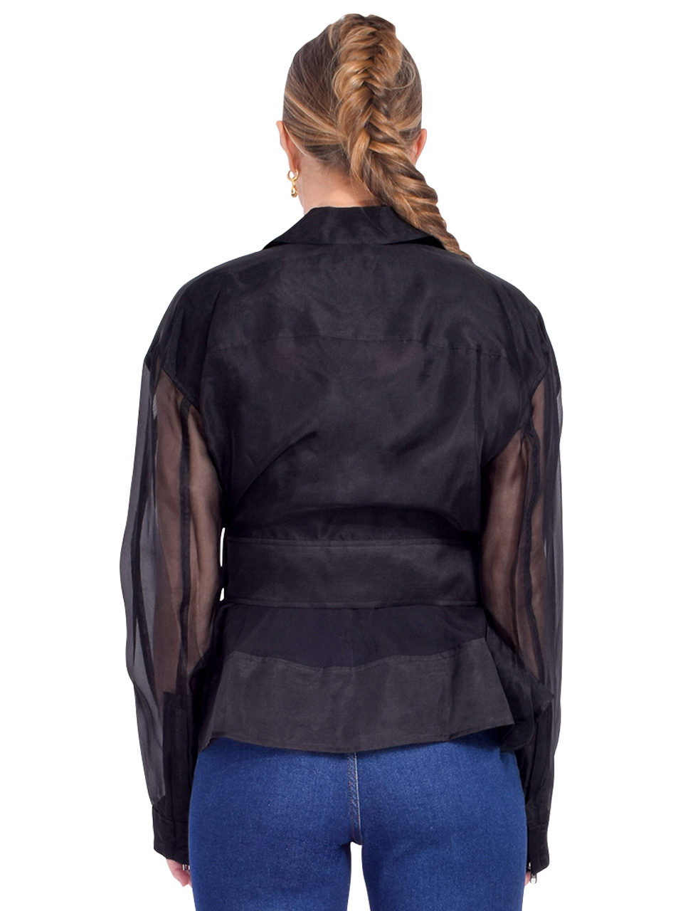 3.1 Phillip Lim Organza Belted Flounce Utility Jacket in Black Back View 