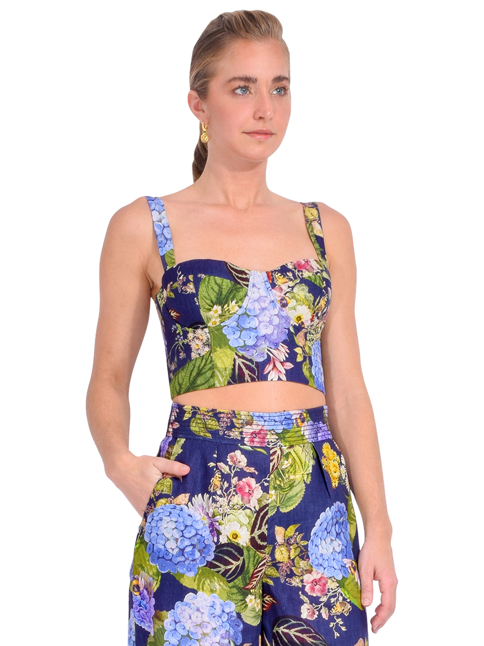 CARA CARA Claudine Top in Floral Evening Blue Side View 