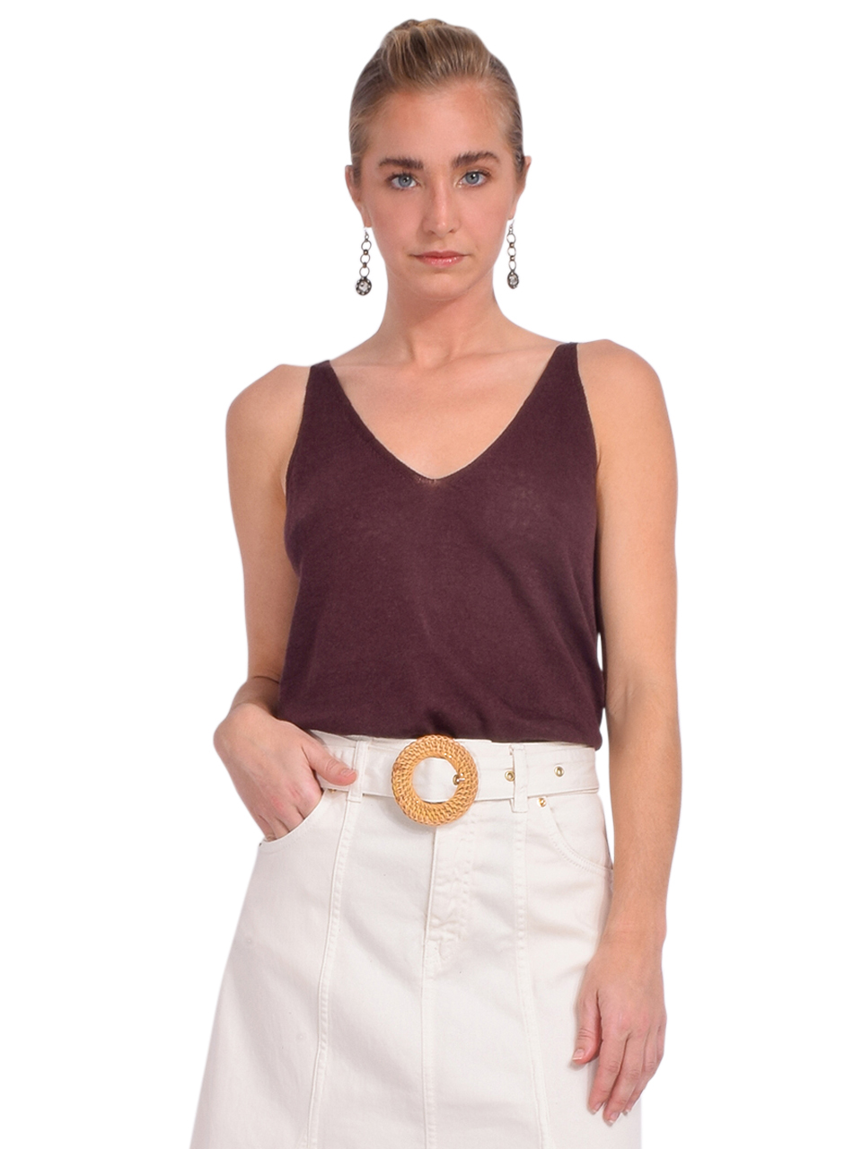 BA&SH Dalil Sleeveless Top in Brown Front View 